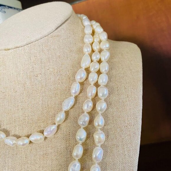 Vintage Freshwater Pearls Natural Classic Pearls Long Necklace 58" - Picture 2 of 6